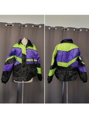 Vintage 90s Joe Rocket Atomic Snowmobile Ski Jacket Purple Green Black Neon Lg
